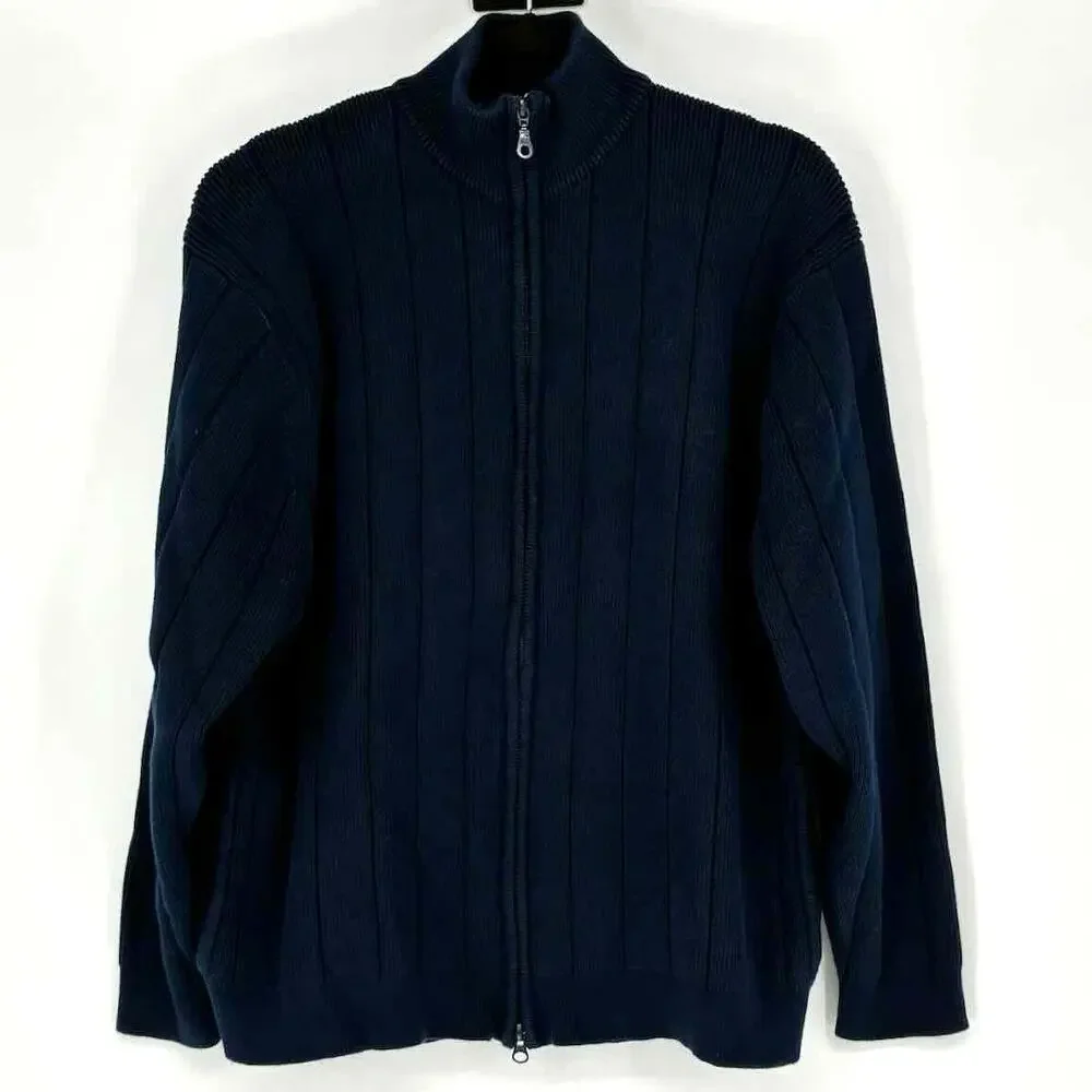 Vintage Pendleton Men's Navy Blue Cotton Full Zip Stand Collar Cardigan - Size M